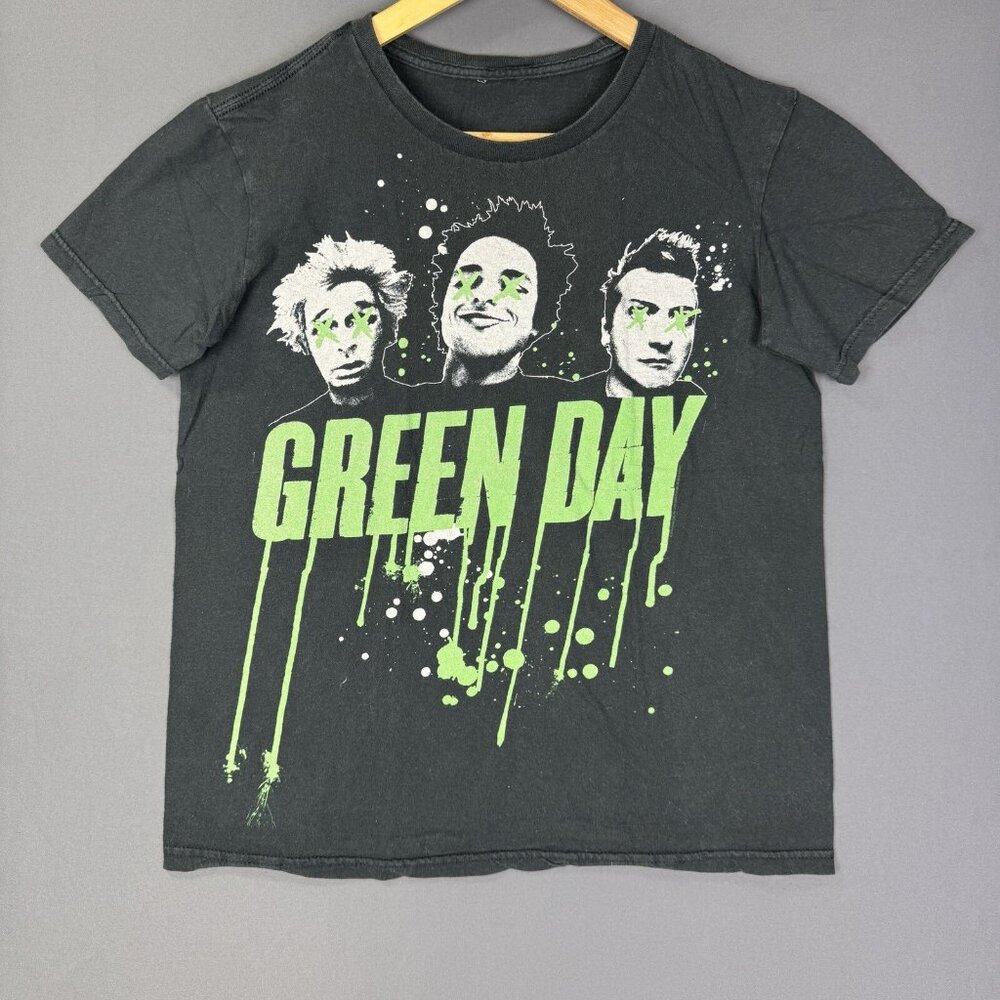 Vintage Y2K Green Day Black Shirt Band Tee Promo Concert Art Graphic Black